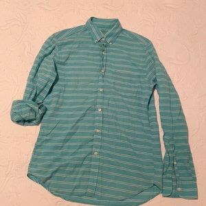 JCrew Teal White Striped Button-down Shirt Medium